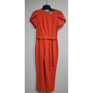 CALVIN KLEIN CROPPED JUMPSUIT, SPLIT FLUTTER SLEEVE, DARK GINGER, SIZE 6